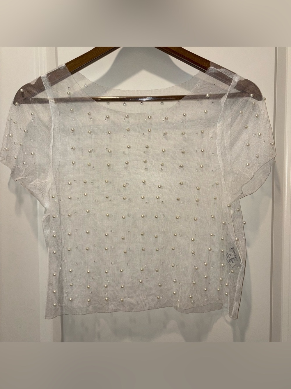 Pearl-Embellished Sheer Camisole Top - White